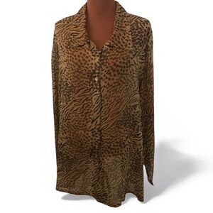 American Angel Long Sleeve Button Front Animal Print Plus Size 3x Tan Brown NWOT